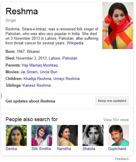 Google goes wrong while searching singer Reshma